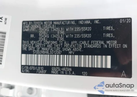 2020 Toyota Highlander Limited из США, поврежденный, VIN 5TDDZRBH8LS012087